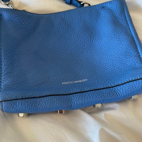 Rebecca Minkoff Regan Crossbody Bag Blue Leather Satchel Purse Silver Hardware - Picture 2 of 8